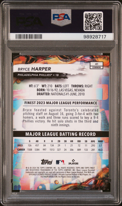 2024 Topps Finest #41 Bryce Harper Blue Refractor PSA 9
