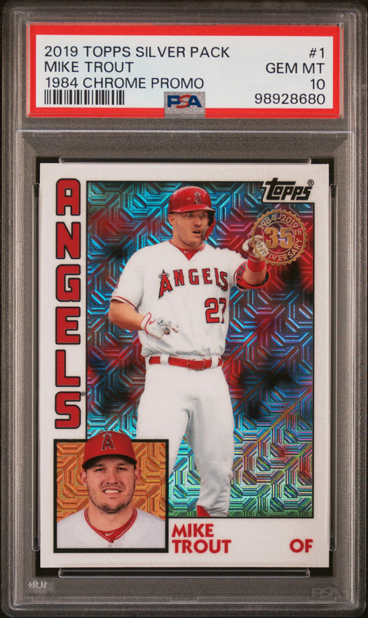 2019 Topps Silver Pack 1984 Chrome Promo #1 Mike Trout 1984 Chrome Promo PSA 10