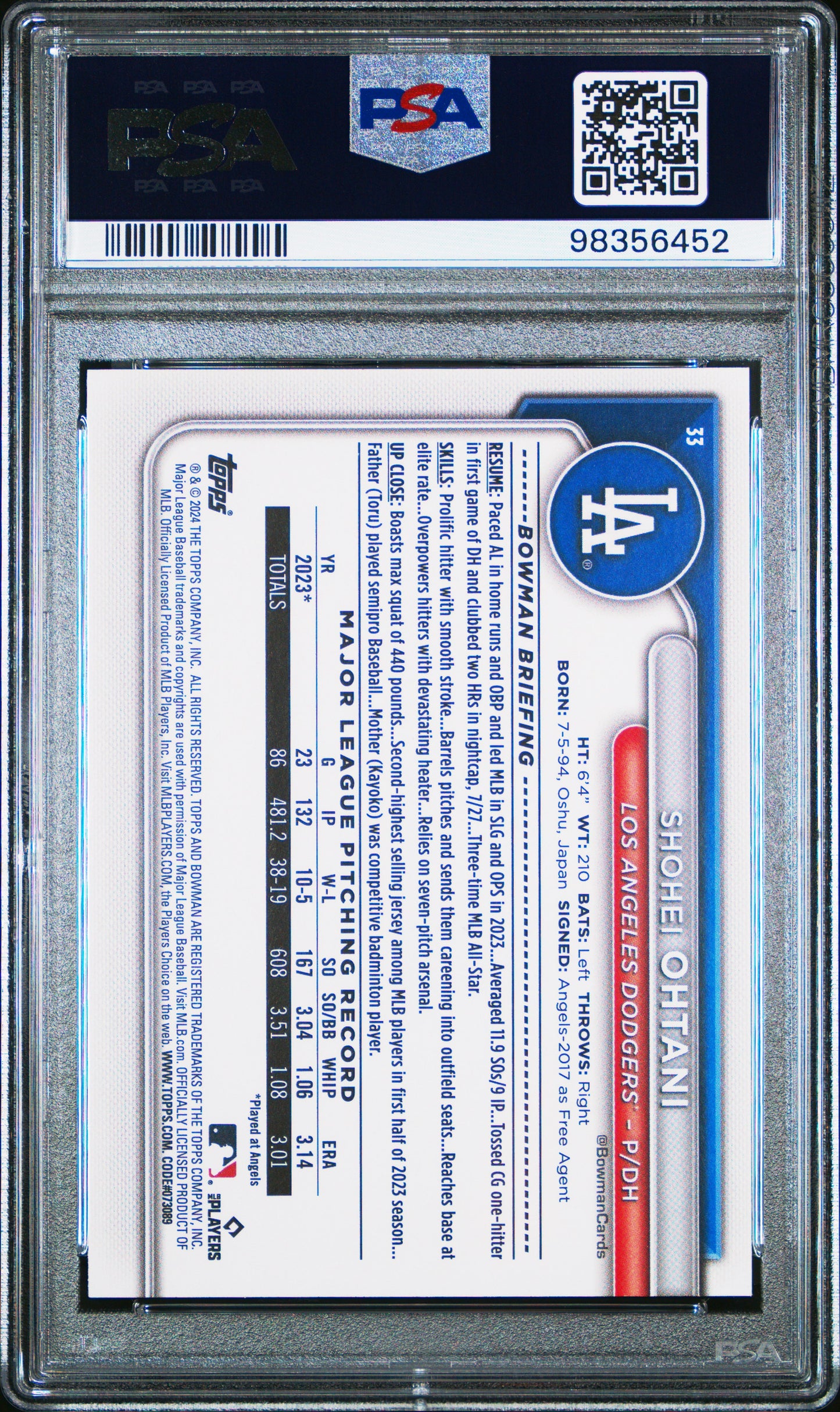 2024 Bowman #33 Shohei Ohtani Neon Green PSA 10