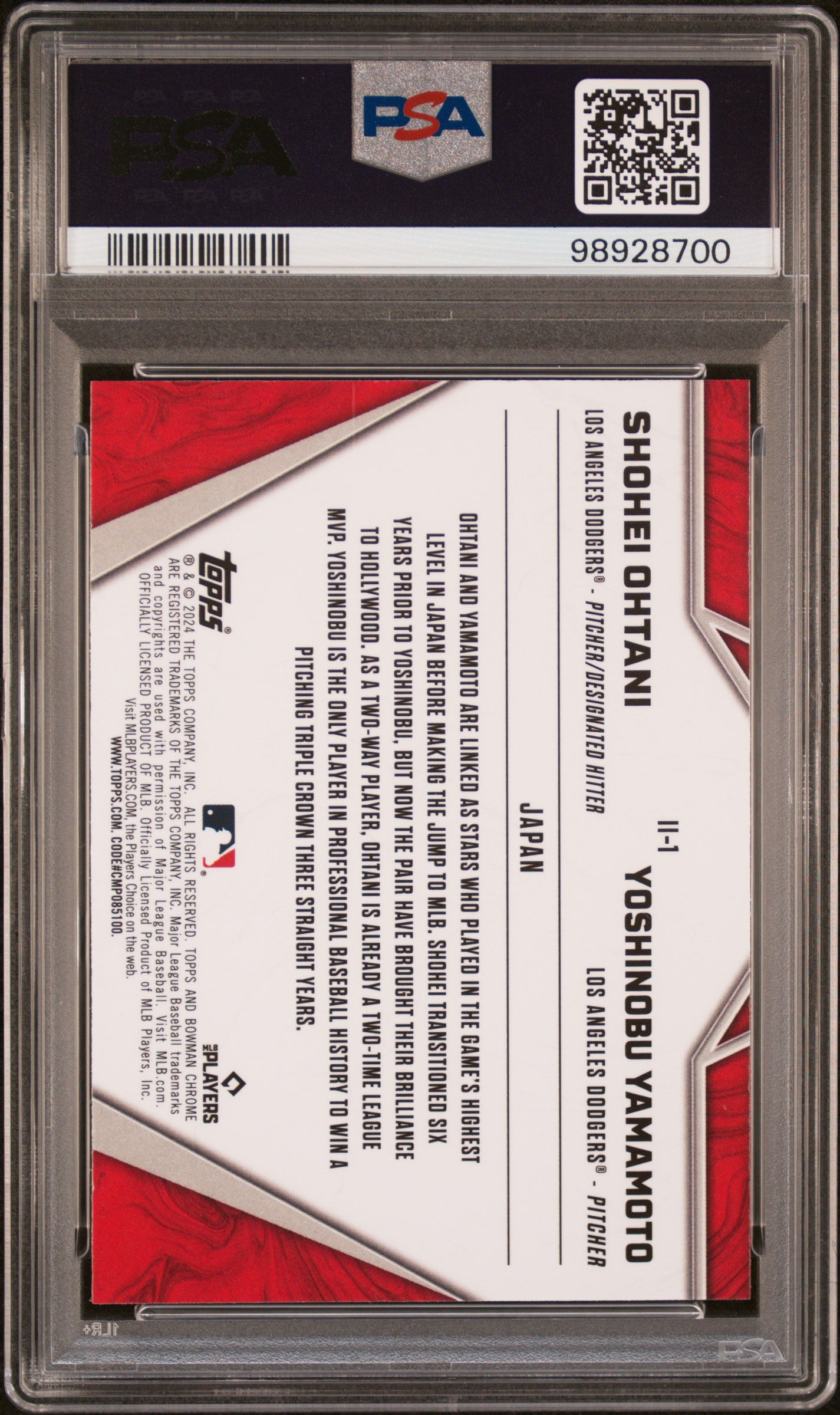 2024 Bowman Chrome International Impact #II1 Ohtani/Yamamoto PSA 9