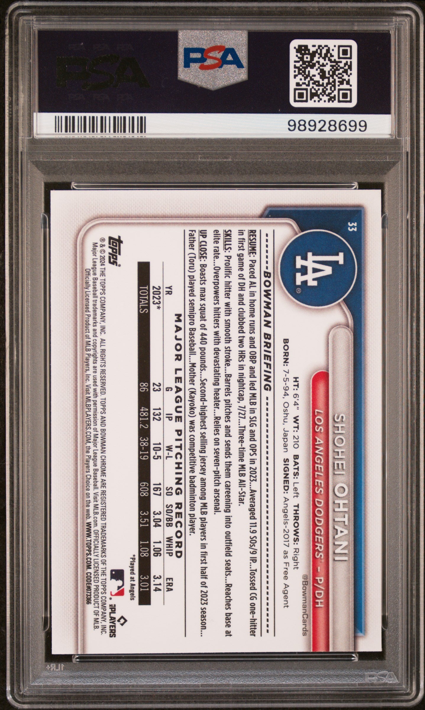 2024 Bowman Mega Box Chrome #33 Shohei Ohtani PSA 9