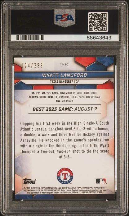 2023 Bowman'S Best #TP30 Wyatt Langford Diamond/199 Ref PSA 10