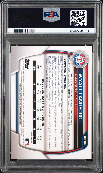 2023 Bowman Draft #BD106 Wyatt Langford PSA 10