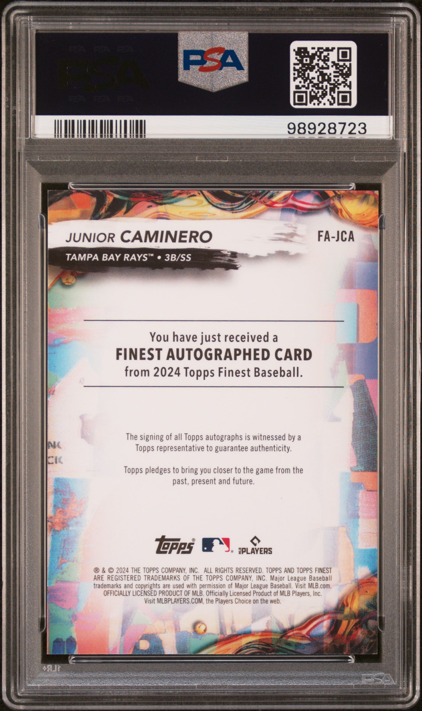 2024 Topps Finest Finest Autographs #FAJCA Junior Caminero PSA 9