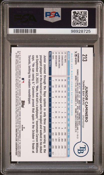 2024 Topps Chrome #213 Junior Caminero Sepia Refractor PSA 9