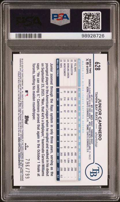 2024 Topps #628 Junior Caminero Purple Foil/799 PSA 10