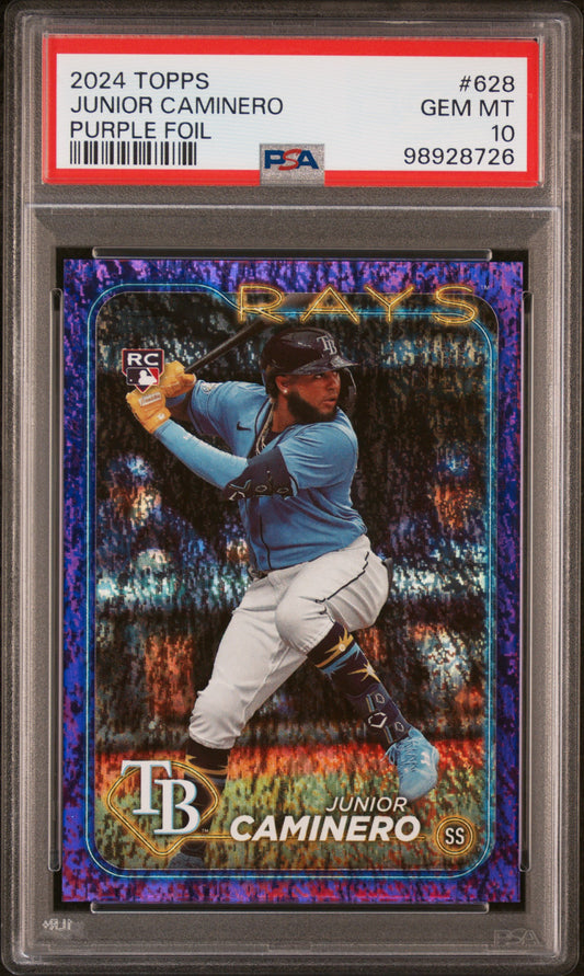 2024 Topps #628 Junior Caminero Purple Foil/799 PSA 10