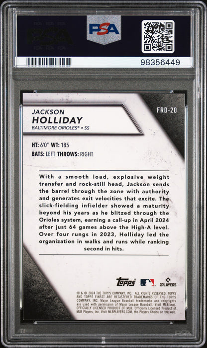 2024 Topps Finest Finest Rookie Design Variation #FRD20 Jackson Holliday PSA 9
