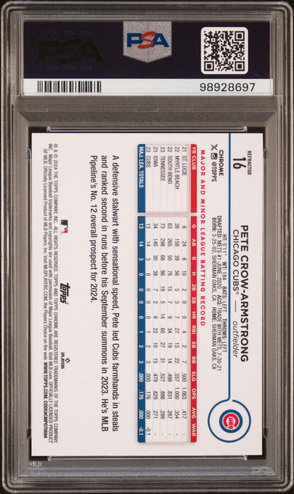 2024 Topps Chrome #16 Pete Crow-Armstrong Refractor PSA 9