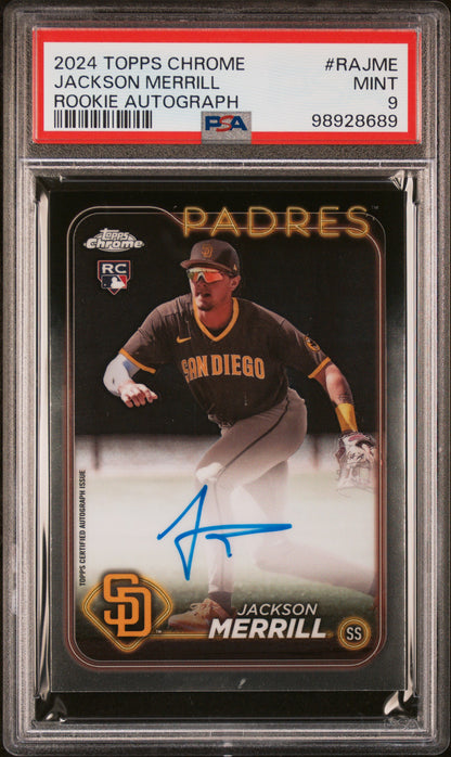 2024 Topps Chrome Rookie Autographs #RAJME Jackson Merrill PSA 9