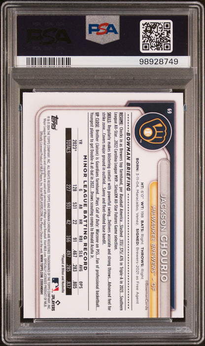 2024 Bowman Chrome #69 Jackson Chourio PSA 9