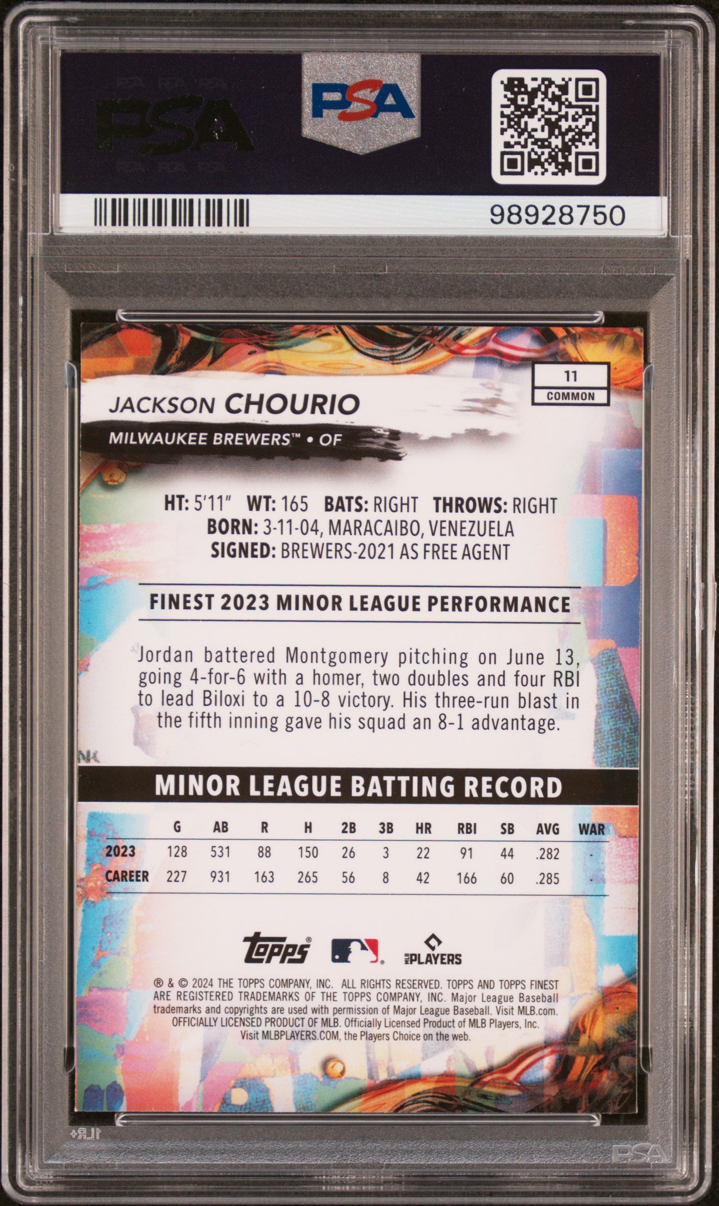 2024 Topps Finest #11 Jackson Chourio PSA 9