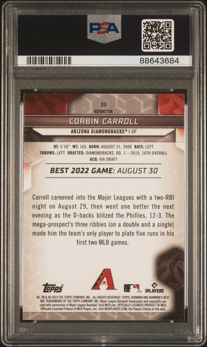 2023 Bowman'S Best #20 Corbin Carroll Refractor PSA 10