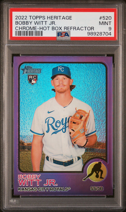 2022 Topps Heritage #520 Bobby Witt Jr. Chrome-Hot Box Refractor PSA 9