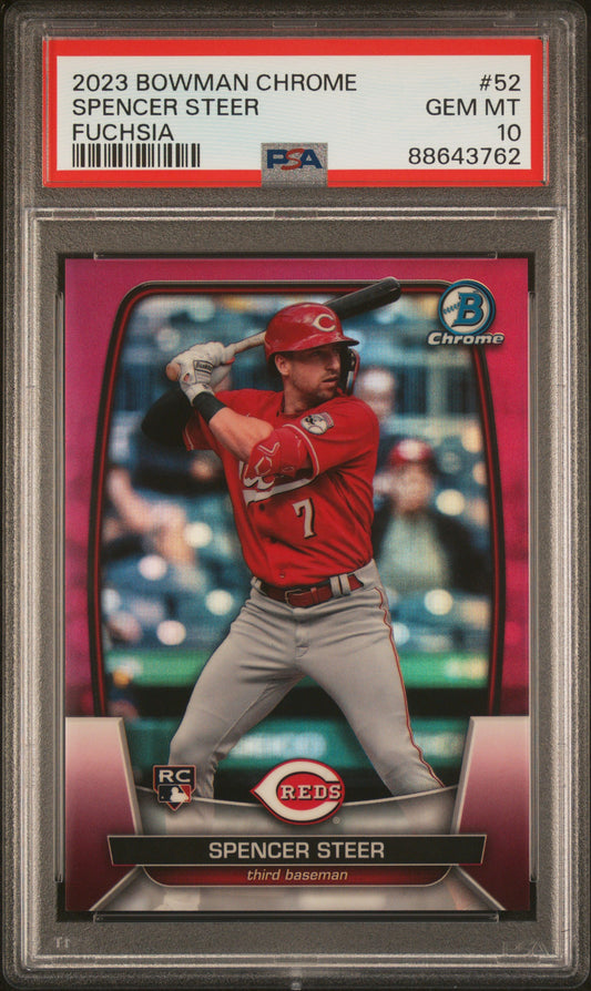2023 Bowman Chrome #52 Spencer Steer Fuchsia Refractor PSA 10