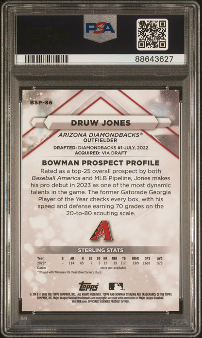 2023 Bowman Sterling #BSP86 Druw Jones Sterling Silver Refractor PSA 10