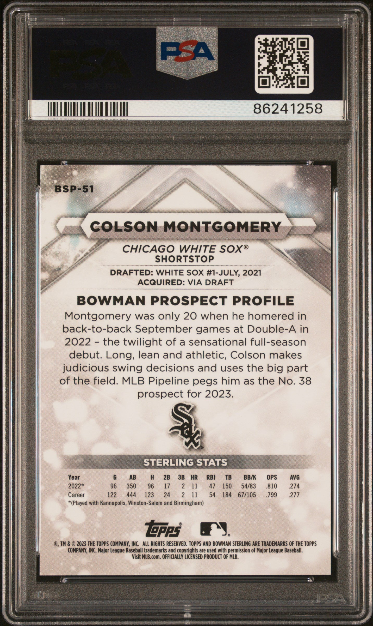 2023 Bowman Sterling #BSP51 Colson Montgomery Mini Diamond/150 PSA 10
