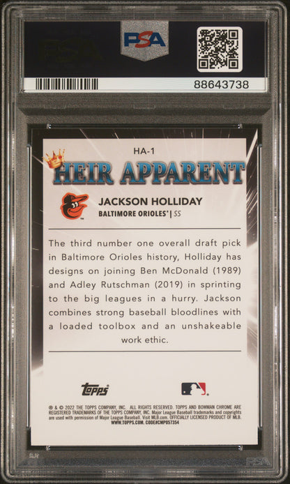 2022 Bowman Draft Heir Apparent #HA1 Jackson Holliday Heir Apparent PSA 10