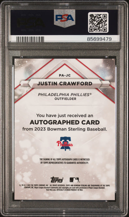 2023 Bowman Sterling Autographs #PAJC Justin Crawford-Red/5 PSA 9