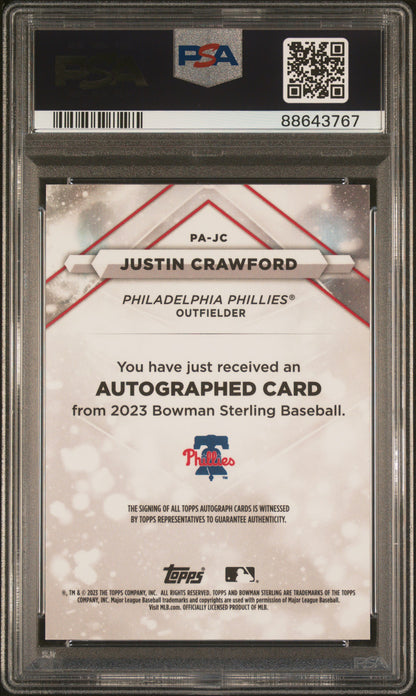 2023 Bowman Sterling Autographs #PAJC Justin Crawford-Gold/50 Ref PSA 10