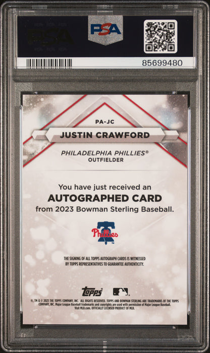 2023 Bowman Sterling Autographs #PAJC Justin Crawford-Black Lava/10 PSA 10