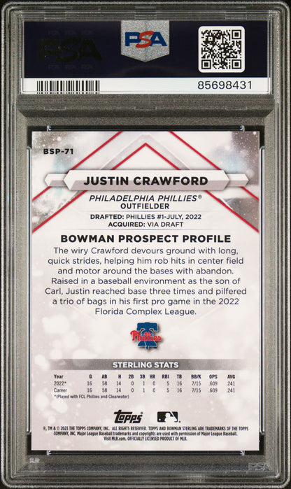 2023 Bowman Sterling #BSP71 Justin Crawford PSA 10