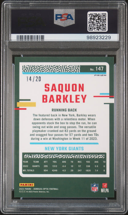 2023 Panini Donruss Optic #147 Saquon Barkley Lime Green PSA 9