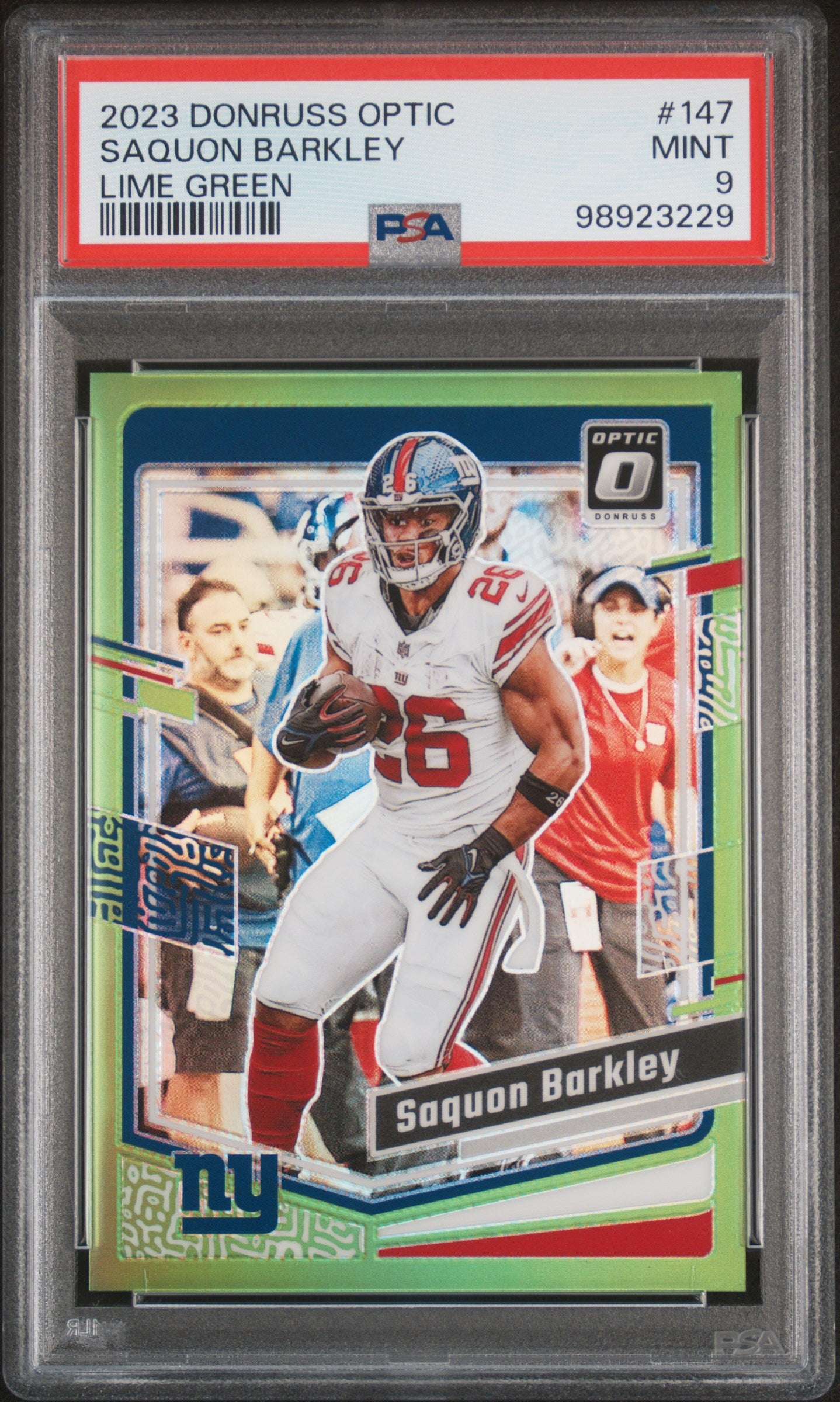 2023 Panini Donruss Optic #147 Saquon Barkley Lime Green PSA 9
