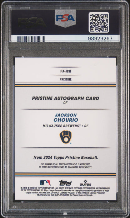 2024 Topps Pristine Auto #PAJCH Jackson Chourio Autograph-Purple/99 PSA 10