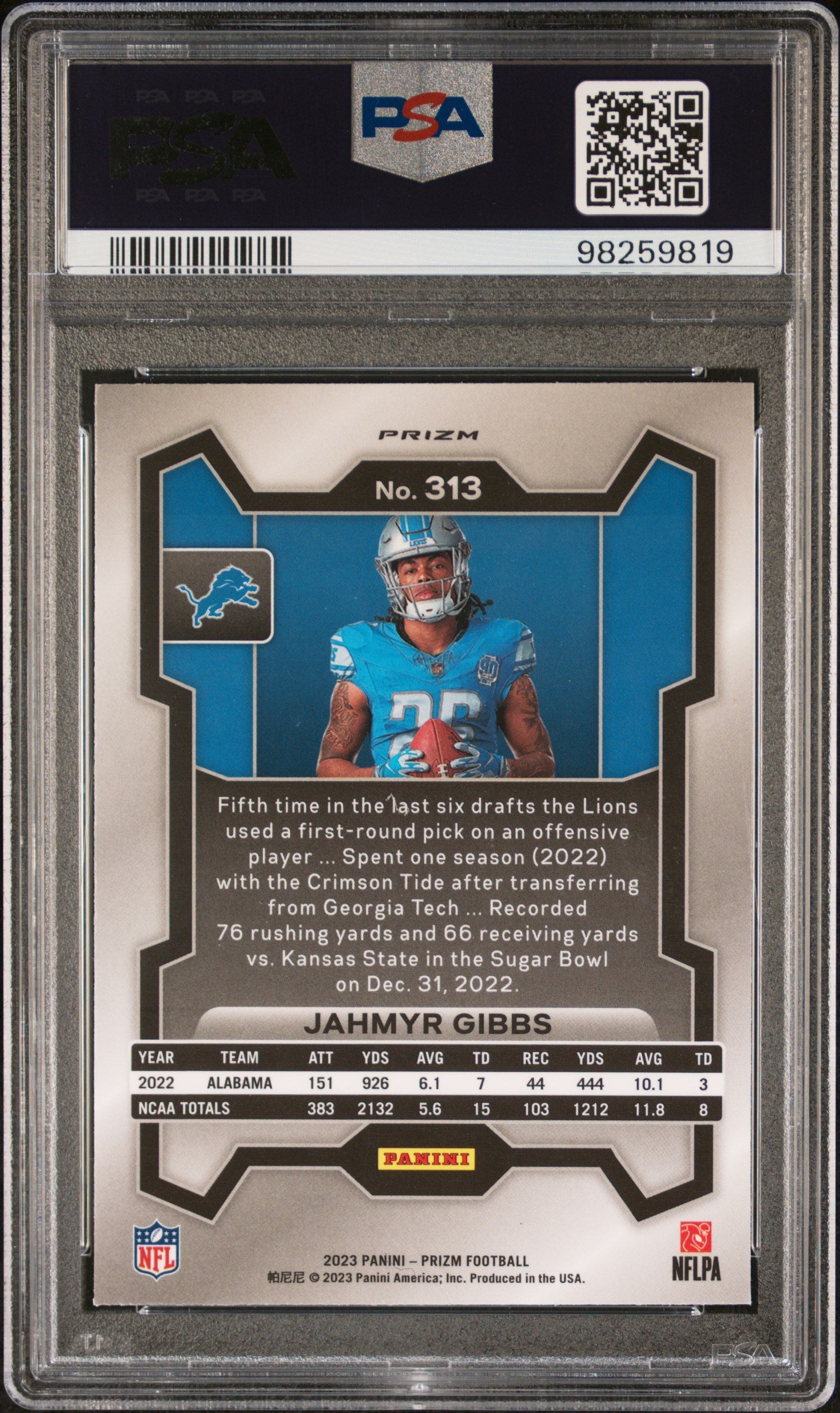 2023 Panini Prizm #313 Jahmyr Gibbs Variation PSA 9