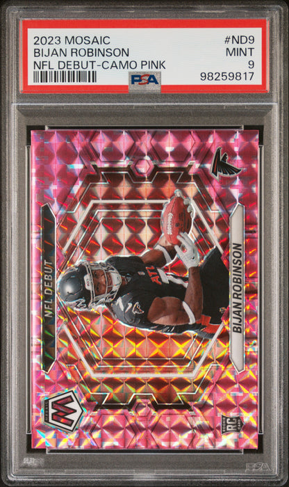 2023 Panini Mosaic Nfl Debut #ND9 Bijan Robinson Nfl Debut-Camo Pink PSA 9
