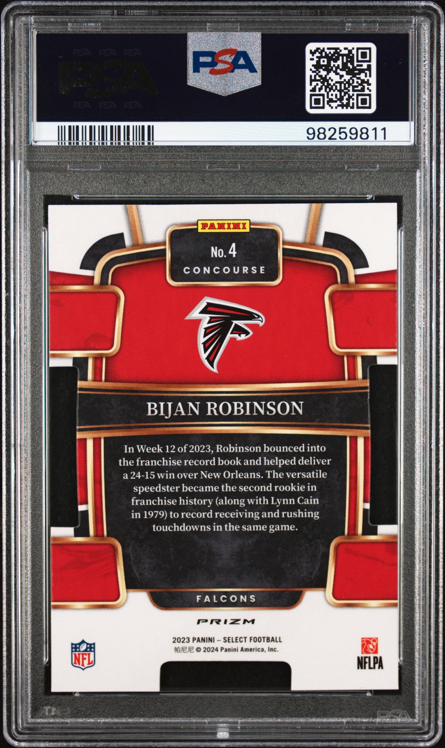 2023 Panini Select #4 Bijan Robinson Die-Cut Silver Prizm PSA 9