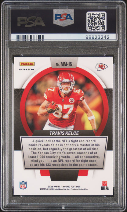 2023 Panini Mosaic Men Of Mastery #MM15 Travis Kelce-No Huddle PSA 10