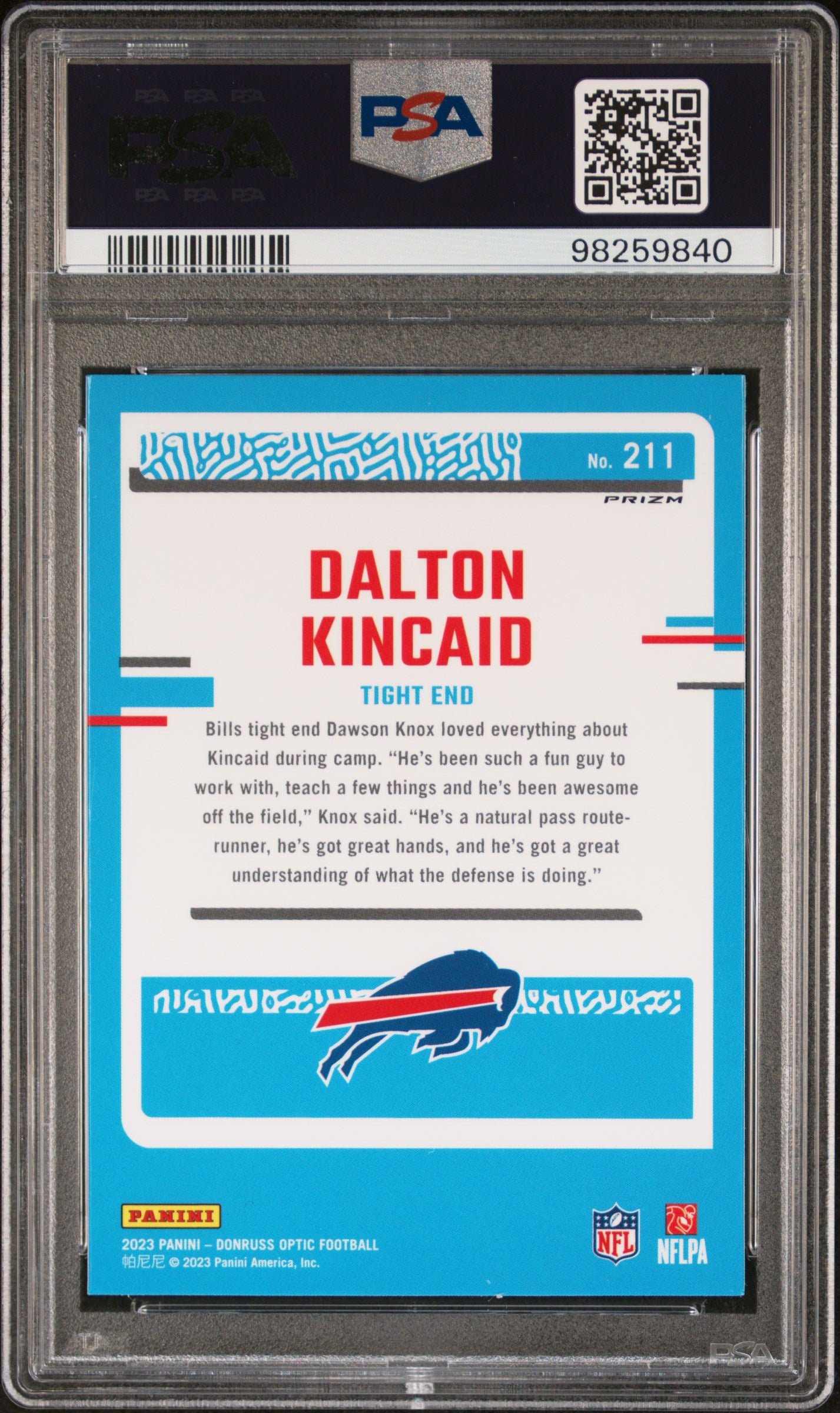 2023 Panini Donruss Optic #211 Dalton Kincaid Green Hyper PSA 9