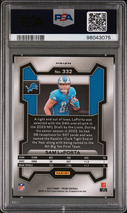 2023 Panini Prizm #332 Sam Laporta Lazer Prizm PSA 8