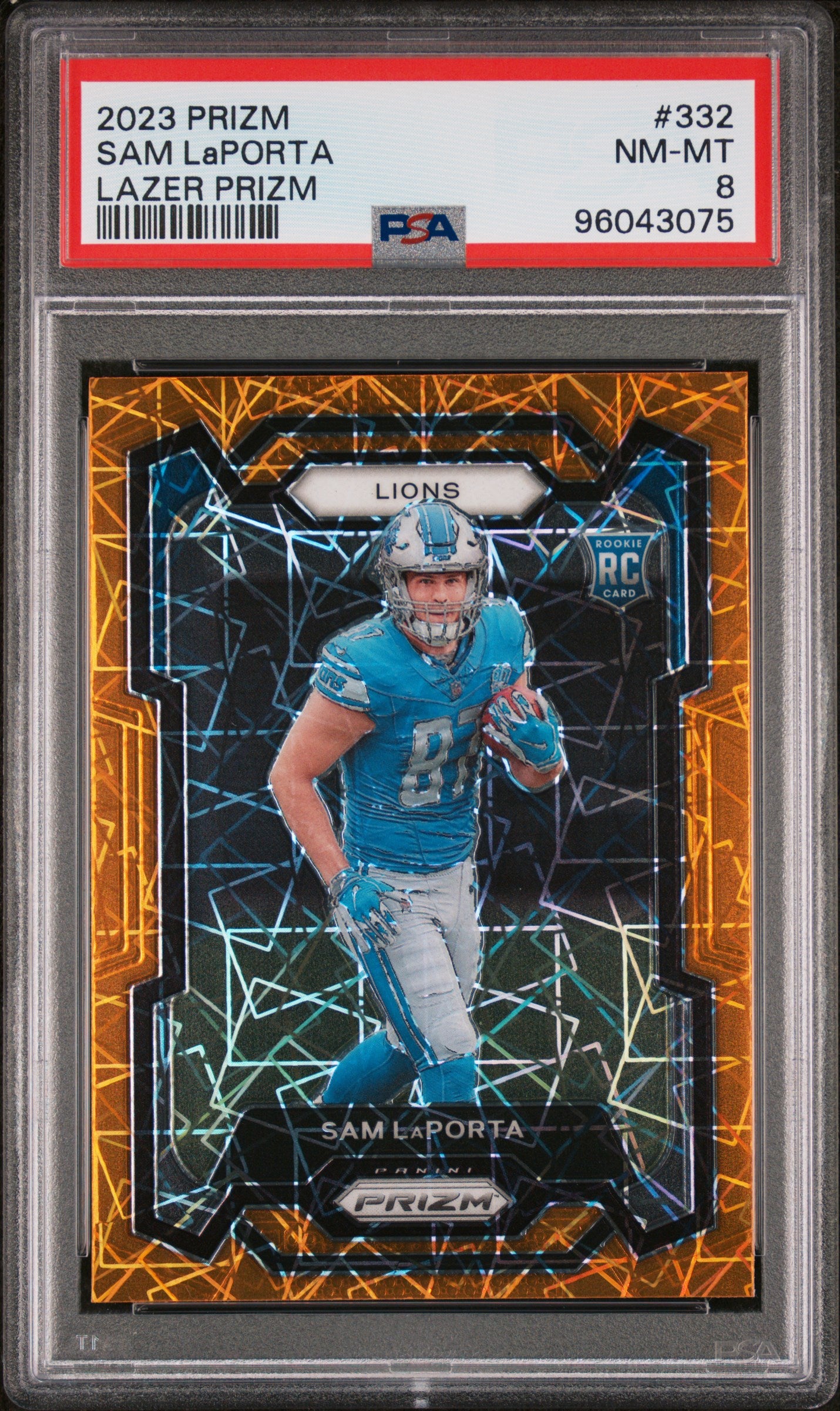 2023 Panini Prizm #332 Sam Laporta Lazer Prizm PSA 8