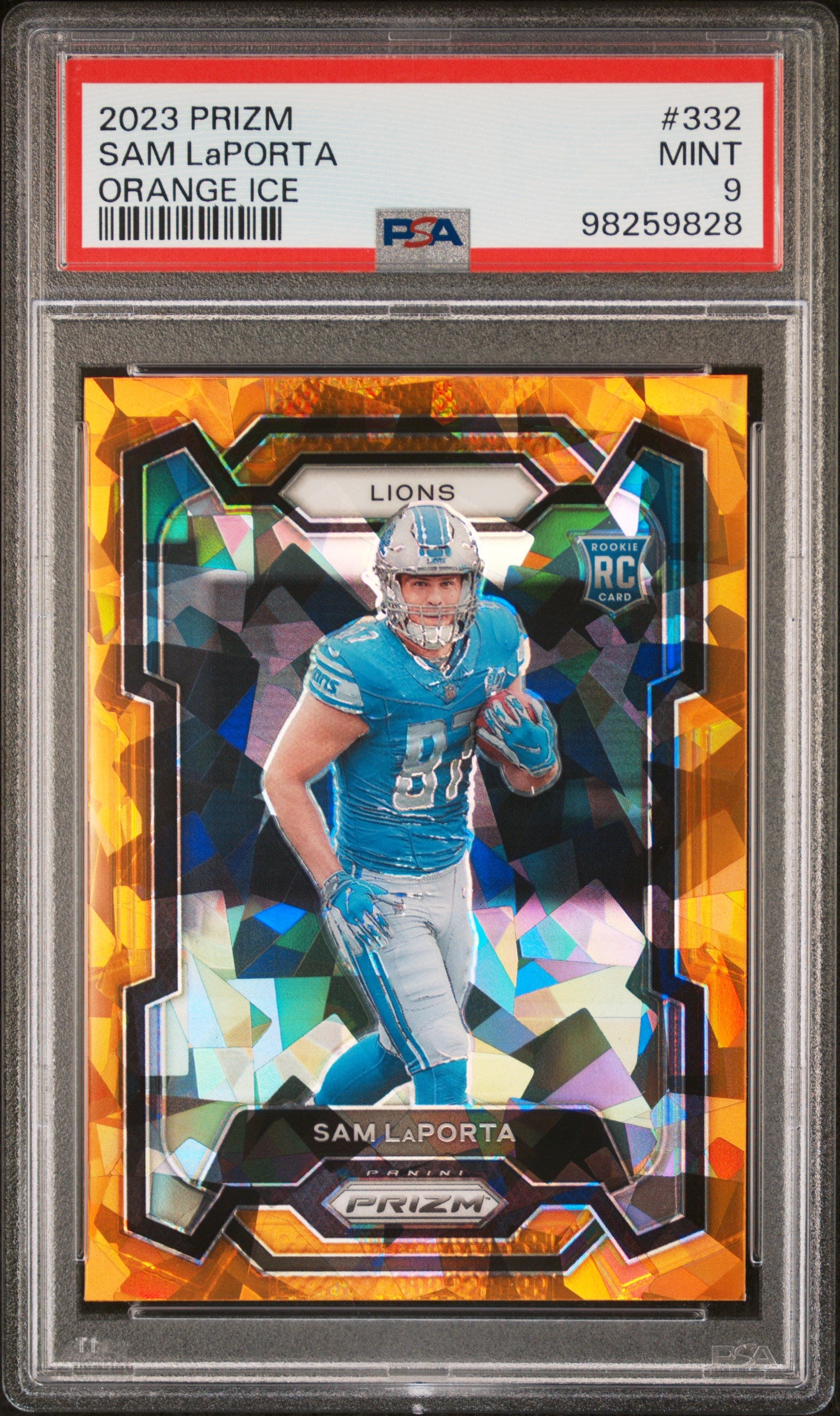 2023 Panini Prizm #332 Sam Laporta Orange Ice PSA 9