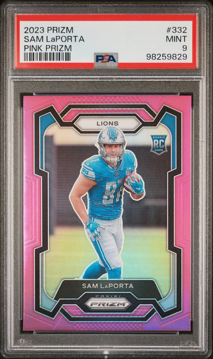 2023 Panini Prizm #332 Sam Laporta Pink Prizm PSA 9
