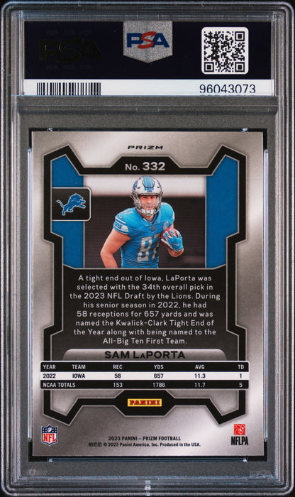 2023 Panini Prizm #332 Sam Laporta Green Prizm PSA 9