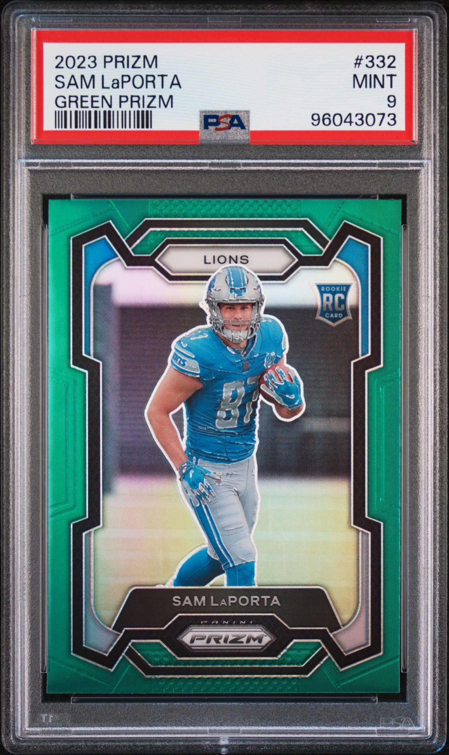 2023 Panini Prizm #332 Sam Laporta Green Prizm PSA 9
