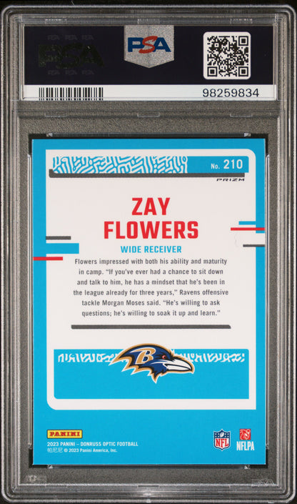 2023 Panini Donruss Optic #210 Zay Flowers Purple Shock PSA 9