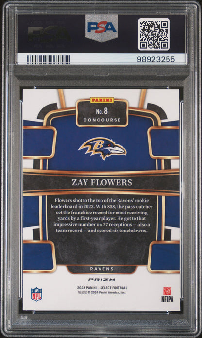 2023 Panini Select #8 Zay Flowers Silver Prizm PSA 10