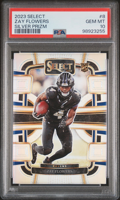 2023 Panini Select #8 Zay Flowers Silver Prizm PSA 10