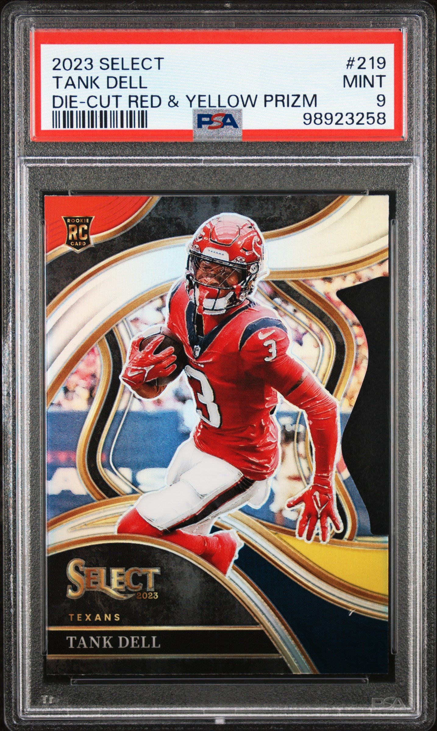 2023 Panini Select #219 Tank Dell Die-Cut Red & Yellow Prizm PSA 9