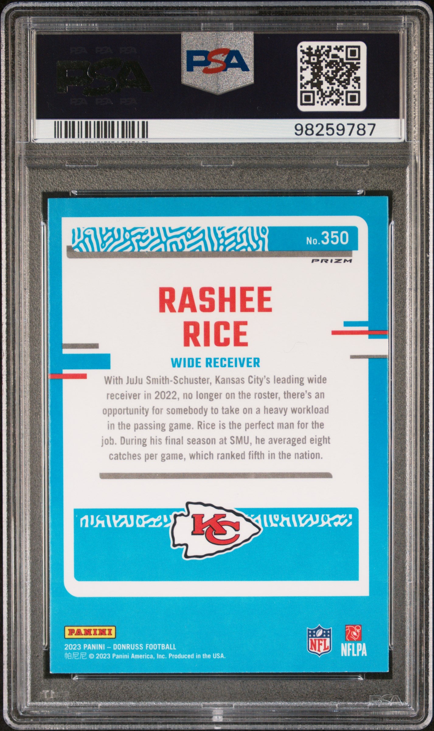 2023 Panini Donruss #350 Rashee Rice Optic Preview-Blue Scope PSA 9