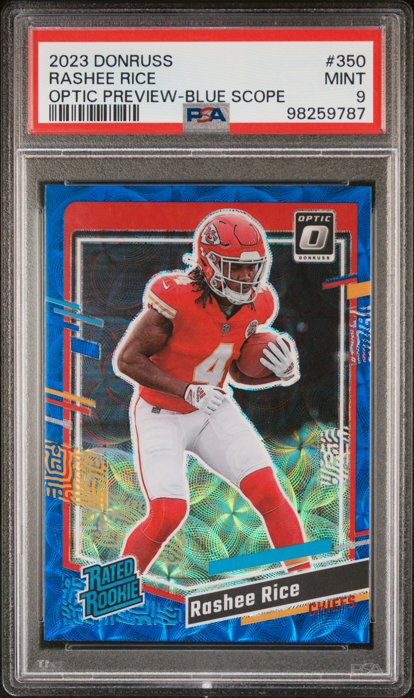 2023 Panini Donruss #350 Rashee Rice Optic Preview-Blue Scope PSA 9
