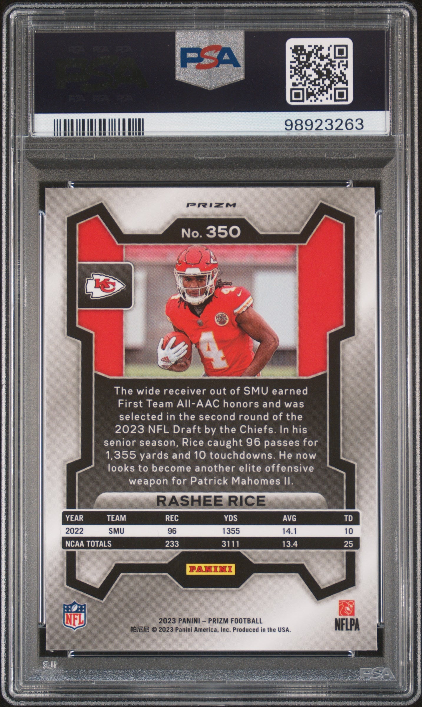 2023 Panini Prizm #350 Rashee Rice Lazer Prizm PSA 9