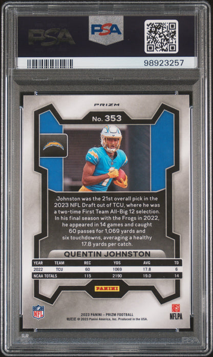 2023 Panini Prizm #353 Quentin Johnston Silver Prizm PSA 9
