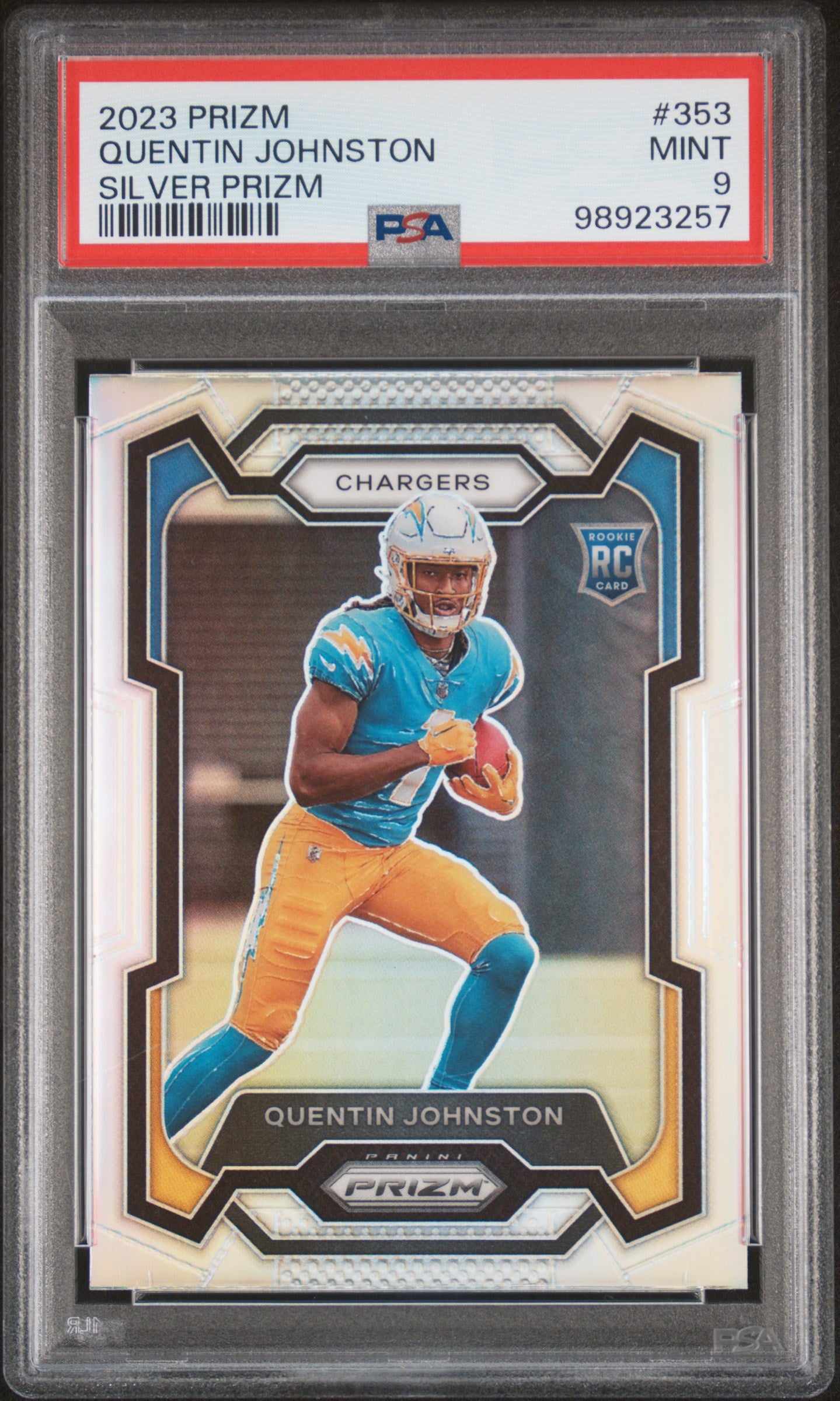 2023 Panini Prizm #353 Quentin Johnston Silver Prizm PSA 9