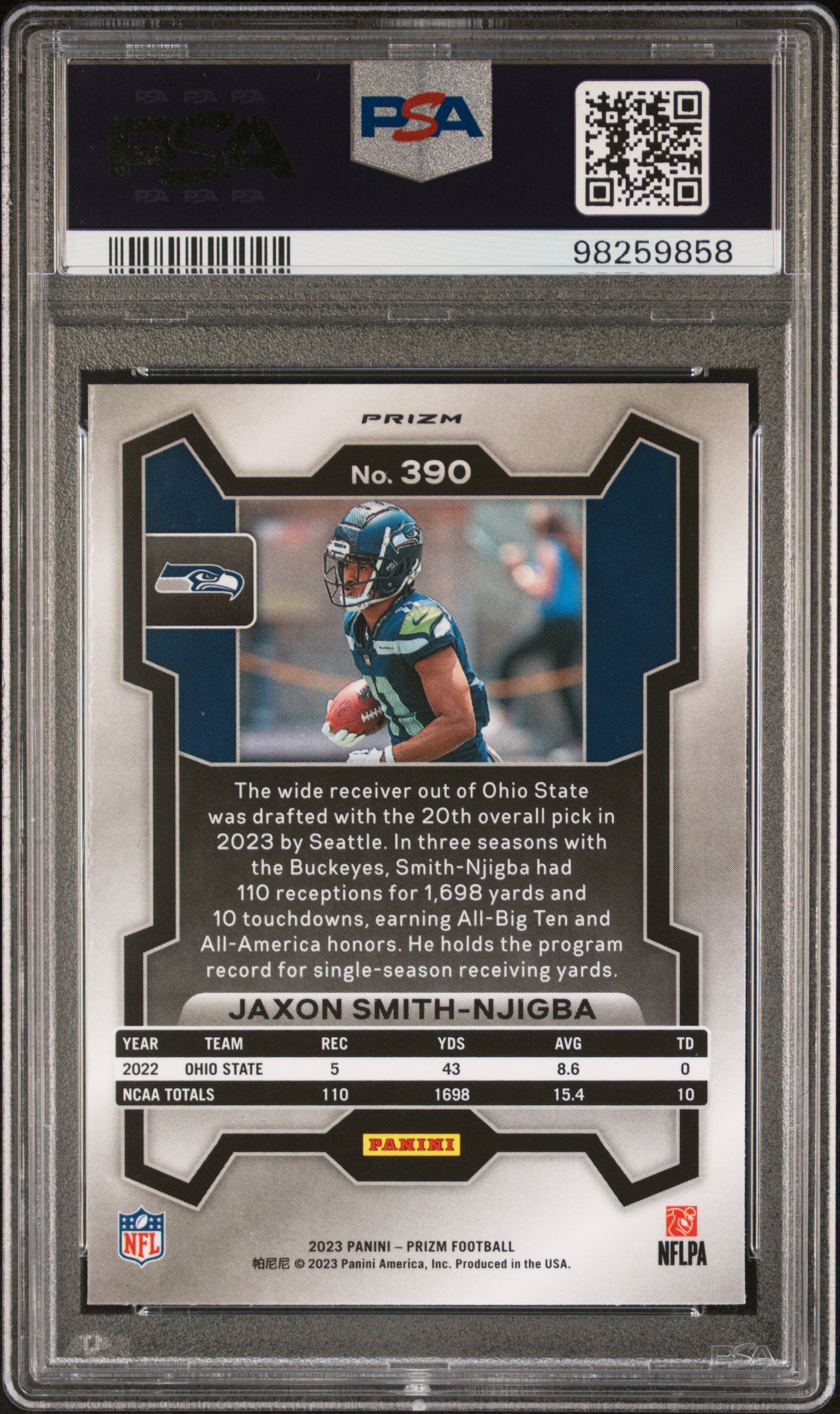 2023 Panini Prizm #390 Jaxon Smith-Njigba Neon Green Pulsar PSA 9